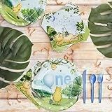 HIPEEWO Winnie 1st Birthday Decorations Tableware For Boy - Winnie Bear First Birthday Party Supplies, Plate, Napkin, Cup, Cutlery, Winnie Bear Party Decorations For One-Year-Old Birthday | Serve 24