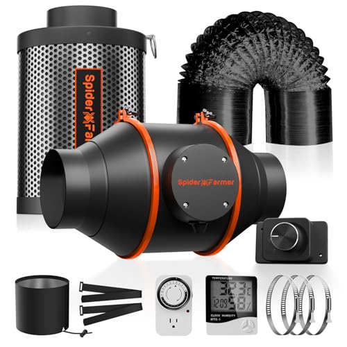 Spider Farmer Air Filtration Kit 4 Inch, Inline Duct Fan with RJ12 Speed Humidity Controller, Carbon Filter Combo, 25 Ft Ducting, Ventilation System Kit for Grow Tents, Hydroponics, Indoor Gardening