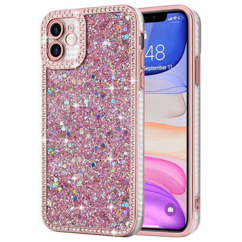 Lafunda for iPhone 11 Case Glitter, Luxury Shiny Bling Sparkly Phone Cover with Crystal Diamonds Rhinestone for Women Girls Soft TPU Slim Shockproof Protective Phone Case for iPhone 11 6.1", Pink