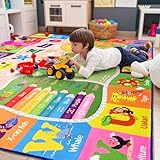 7x10 Kids Rug Play Mat Carpet Educational and Fun Playmat with ABC Alphabet Animals Shapes Colors Large Area Rug Learning Rugs for Bedroom Playroom Baby Toddler Children Play Game Activity