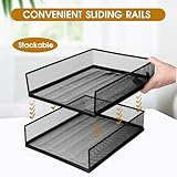 Magazine File Holder, 2 Pack Desk Organizer and Accessories, Metal Paper Tray Organizer for Desk, Office Document Organizer Wire Mesh Letter Trays Stackable Desk File Storage Desk Basket, Black