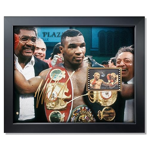 sufenvera Signed Mike Tyson Photo Framed Poster with Mike Tyson vs. Evander Holyfield Retro Film Display,Idea Gifts for Boxing Fan Bithday Christmas 10x8 Inches