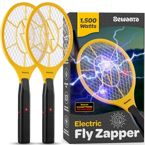 Electric Fly Swatter [Set of 2] Handheld Bug Zapper Racket for Indoor/Outdoor Volt Instant Flies/Bug & Mosquito - Portable Fly Zapper Battery Operated (AA Batteries not Included)