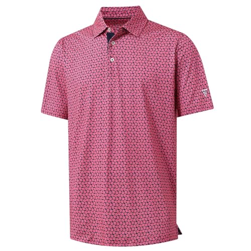 M MAELREG Mens Golf Shirt Short Sleeve Dry Fit Print Moisture Wicking Performance Patterns Collared Polo Shirt