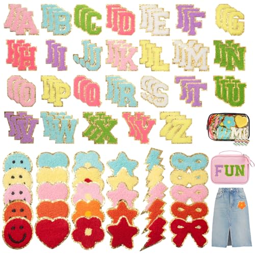Tidechew Chenille Letter Patches Iron on 108 Pcs Stick on Patches Self Adhesive for DIY Clothes Backpacks Hats Jeans Bag Jacket Varsity Letters Chenille Stickers