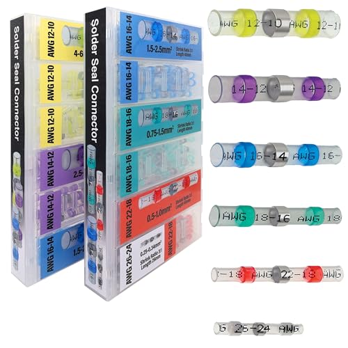 EEEEE 344PCS Solder Seal Wire Connectors Marine Grade Heat Shrink Wire Connectors-Butt Splice Wire Terminals for Marine,Electrical with Corrosion and Weatherproof (6Colors/6Sizes)
