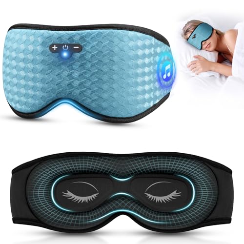3D Sleep Mask with Bluetooth Headphones, Sleeping Headphones for Side Sleepers, Zero Eye Pressure, Adjustable Sleep Eye Mask, Ultra-Thin Stereo Speakers Perfect for Sleeping-Peacock Blue