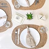 Chardin home Jute Braided Oval PLACEMAT (Set of 4) | Boho Table mats | Artisanally Woven Rustic Table Linen | Color - Natural Jute. (13''x19'')