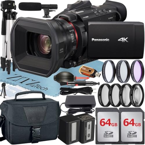 ZeeTech Panasonic HC-X1500 4K Professional Camcorder with WiFi + Case + 2 Pack 64GB Memory Card + Filter Kit Accesory Bundle, Black