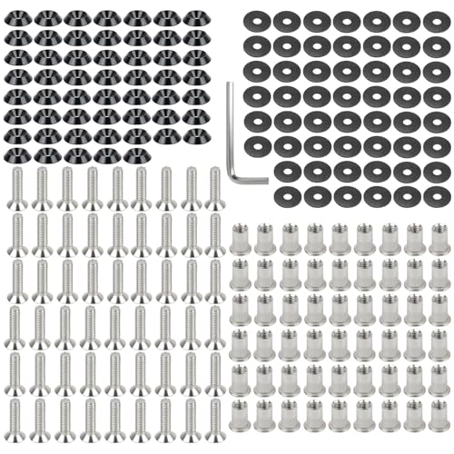 MSLANE Aluminum Fender Washers M6 Engine Dress Up Bolts 54 Sets Engine Bay Dress Up Fender Flares Bolts with Rubber Gaskets Stainless Steel Bolts(M6*25mm) and Rivet Nuts