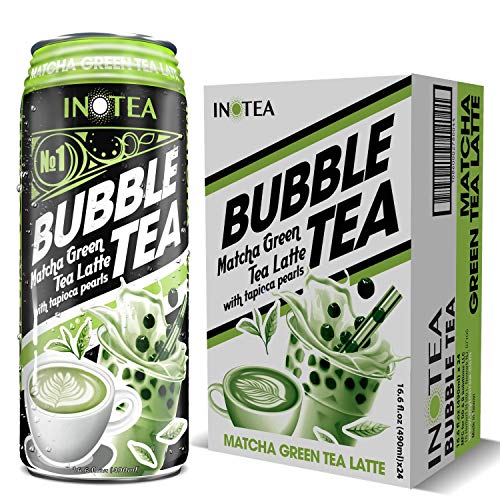 Bubble Tea Inotea Matcha Green Tea Latte Bubble Tea Ready to Drink in a can. Matcha Green Tea Latte with Boba 16.6 oz Can(Pack of 24) (Matcha Green Tea Latte)