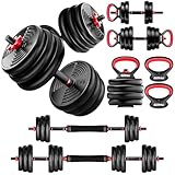 GOIMU Adjustable Dumbbells, 55/77LBS Free Weight Set, 4 in 1 Dumbbell Set Used as Barbell, Kettlebell, Push Up Stand, Fitness Exercise for Home Gym Suitable Men/Women(76LB)