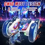 Remote Control Car, RC Cars with Spray Effect & LED Words, Superhero Toys RC Stunt Cars for Boys 4-7 8-12, Rechargeable 4WD 360°Flip Double Sided Off-Road,Toys for Boys 4 5 6 7 8-12,Gift for Kids