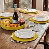 Art PineCone Round Placemats Set of 4, Yellow Woven Cotton Rope Chargers for Dinner Plates, Non-Slip, Heat Resistant Table Decor, Boho Farmhouse Kitchen Decor(Yellow, 13 inch)