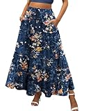 Zeagoo Floral Maxi Skirts for Women Blue Printed Long Skirts with Pockets Boho Maxi Skirts for Women Skirts for Women Trendy Summer A Line Skirts S