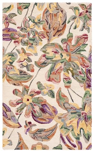 SAFAVIEH Blossom Collection Area Rug - 3' x 5', Ivory & Plum, Floral Design, Handmade Wool, Ideal for The Living Room, Bedroom, Dining Room (BLM461A-3)