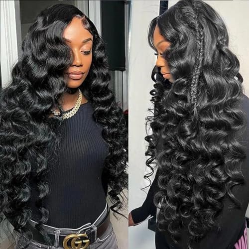 MEIMEI 28 Inch 250% Density HD Full Lace Front Wigs Human Hair Loose Wave 15A Grade Real Full Large Lace Space 13x4 Loose Deep Wave Lace Frontal Wigs Human Hair Pre Plucked for Black Women