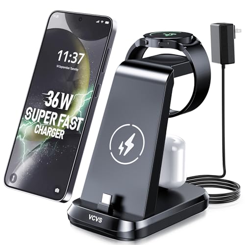 3 in 1 Charging Station for Samsung Devices, 36W Super Fast Charger Via USB C, Galaxy Watch Charger for Samsung Galaxy Watch Ultra/7/6/5/4/3, Galaxy S24/S23/S22/S21/Note20/Z Flip 5/Fold 5, Buds2/Pro