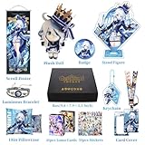 MOTAO Genshin Impact Box Furina Merch Set - Plush Doll, Poster, Mouse Pad, Stand Figure, Bracelet, Badge, Keychain, Card Holder, 30 Lomo Cards, 50 Stickers(Furina)