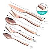 Flatasy Silverware Rose Gold Hammered Heavy Flatware Set Cutlery Set Stainless Steel Mirror Finished Utensil 20 Pieces Spoons Forks and Knives Service for 4