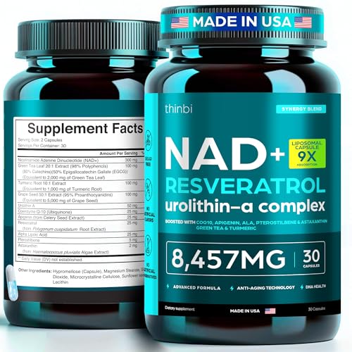 NAD Supplement 8,457 mg Extra Strength Liposomal, Green Tea + Astaxanthin for Women & Men, Resveratrol, CoQ10, Alpha Lipoic Acid – Energy Anti-Aging,Cell Regeneration