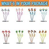 24Pcs Toy Inspired Story Birthday Party Supplies Reusable Drinking Straws,8 Designs Toy Themed Story Party Favors with 2 Cleaning Brushes