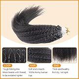 Niawigs Micro Links Human Hair for Black Women Kinky Straight Microlink Hair Extensions Human Hair 100 Strands Micro Loop Human Hair Extensions 14 Inches 85G Natural Black