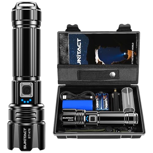 Sunitact Flashlights High Lumens, Rechargeable Flashlight Led 2000 Lumen XHP70.2, Super Bright Flash Light, High Powered Handheld Flashlights for Emergency Camping Gift, IP67 Waterproof, Adjustable