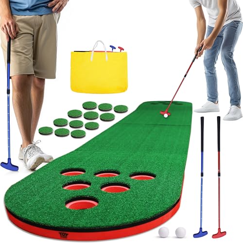 Golf Pong, Mini Golf Game Set with 2 Putters 2 Balls, 10 Feet Putting Green Mat for Adults, Indoor Outdoor Backyard Party Game