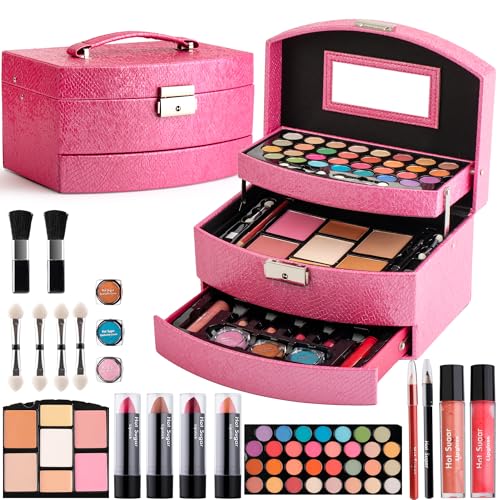 Hot Sugar Girls Makeup Kit for Birthday Gift, All in One Beginner Makeup Kit for Women Full Kit, Christmas Makeup Set for Teens 10 12 13 16 Includes Real Cosmetics and Makeup Tools (ROSY)