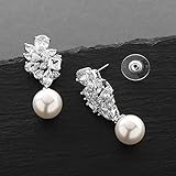 Mariell Ivory Pearl Drop Bridal Earrings with Cubic Zirconia Crystals, Large Size Dramatic Statement Earring, Bridal Jewelry for Wedding, Mother of the Bride