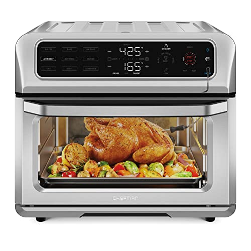 Chefman Air Fryer Toaster Oven Combo with Probe Thermometer, 12-In-1 Stainless Steel Convection Countertop, 10 Inch Pizza, 4 Slices of Toast, Cooking, Baking, Toasting, Roaster Oven Airfryer 20QT