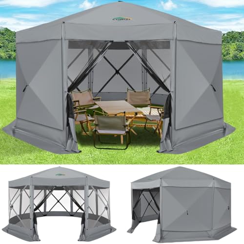 COBIZI 15x15ft Extra Large Pop-Up Gazebo Canopy Tent with Mosquito Netting, Spacious Easy Set-Up Screened Shelter, Durable Outdoor Pavilion with Ground Stakes, Perfect for Patio, Backyard, and Lawn