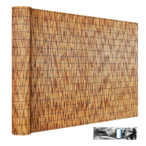 ZNCMRR Natural Reed Fencing Rolls,4FT X 16.4FT Reed Screen Curtain Balcony Reed Fence for Outdoor Backyard Patio（Brown）