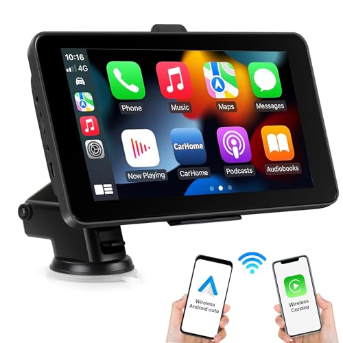 7" HD Wireless Apple CarPlay Android Auto Automatic Touch Screen Bluetooth Adapter Portable GPS Navigation Multimedia Player,Car Stereo with Mirror Link,USB/AUX,Siri,Hand-Free Call,AirPlay,FM