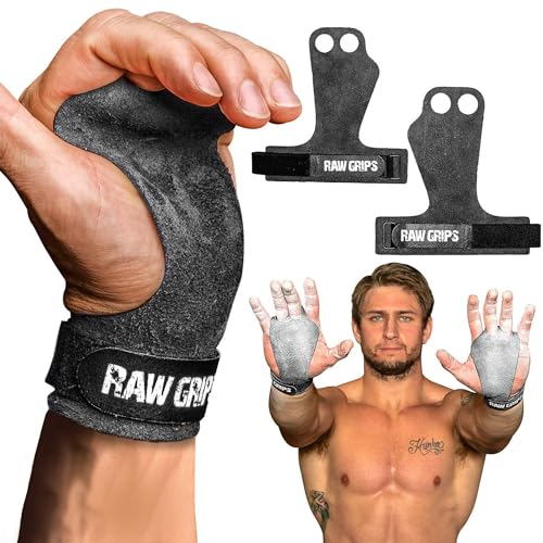 JerkFit Raw Grips 3.0, 2 Finger Leather Gymnastics Grips (Medium) - Pull Up Grips for Cross Training Hand Protection - Hand Grips for Gymnastics Bars, Palm Guards for Athletes to Prevent Rips Blisters