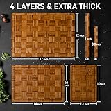 Extra Large Bamboo Cutting Boards, (Set of 3) Chopping Boards with Juice Groove Bamboo Wood Cutting Board Set Butcher Block for Kitchen, End Grain Serving Tray by Kikcoin