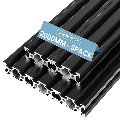 FAHKNS 5pcs V Slot 2040 Aluminum Extrusion European Standard 2000mm Length Anodized Linear Rail for 3D Printer Engraving Machine Workbench DIY (Black)