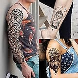 VANTATY 20 Sheets Extra Large Full Arm Temporary Tattoos For Men Adults, Tiger Snake Leopard Lion King Temporary Tattoos Sleeve For Women, Temp Waterproof Fake Tattoo Stickers For Kids Warrior Tatoos