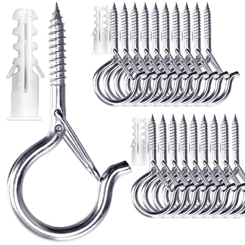 PlusRoc 20 Pack Stainless Steel Ceiling Hooks for Hanging Plants, String Lights Outdoor, 2.2 Inch Silver Cup Hooks Screw in Hooks Eye Hook Q-Hanger, Wall Mount Ceiling Fence Mount