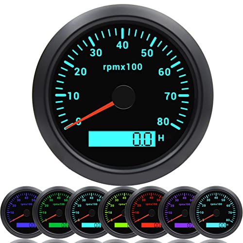 KAOLALI Tachometer Gauge Waterproof 85mm 3-3/8" Tachometer Automotive Replacement Tachometers 0-8000 RPM Tacometro Meter for Car Auto Boat Truck 9-32V 7 Colors Backlit