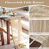 BEELIFY 2 Pack 10 Ft Cheesecloth Table Runner Beige Gauze Long Table Runners Boho Gauze Cheese Cloth Table Runner Rustic Sheer Runner for Wedding Party Table Decor ( 35 x 120 Inch )