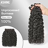 ASHINE Hair Bundles Unprocessed Burmese Raw Human Hair, 50% Less Shedding and Tangling Than Regular, 3 Bundles Burmese Curly 18 20 22 Inch Natural Black