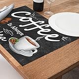 Placemats, Kitchen Decor Placemats Set of 6, White Coffee Cup Coffee Beans Coffee is Always a Good Idea Coffee Themed Placemats for Dining Table, Heat-Resistant PVC Place Mats Kitchen Table Mats