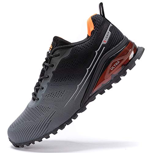 Kricely Men's Trail Running Shoes Fashion Hiking Sneakers for Men Tennis Cross Training Shoe Gray Non-Slip Walking Footwear Size 9 Wide