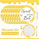 Gandeer 100 Pack 13 Inch Bee Placemats Sweet As Can Bee Baby Shower Party Supplies Paper Place Mats Disposable Decorative Table Mat for Baby Shower Birthday Spring Party Decorations Home Dining Table