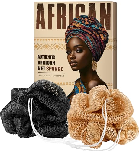 Authentic African Net Sponge with Knots - Afro Scrubber Bath Loofah Exfoliating Net Sponge for Shower - 2 Pack African Bath Sponges Exfoliator for Most Skin Types Back Scrub Washer Accessories