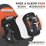 2PM SPORTS Knee Pads for Kids, Wrist Guards Knee and Elbow Pads Set with Drawstring Bag, Protective Gear Set for Girls Boys Roller Skating Cycling Skateboard - Black Medium