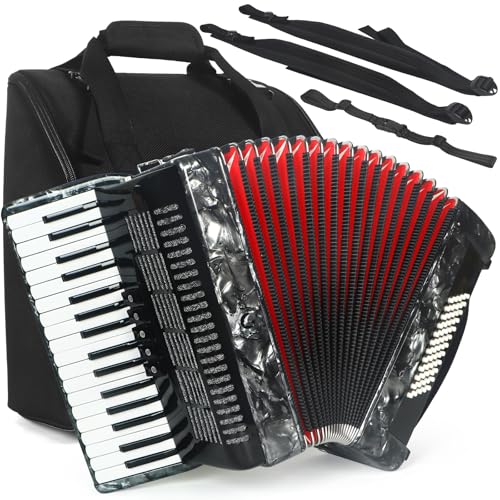 Horse Accordion, 34 Key 60 Bass Keyboard Accordions for Adults, Luxury Thicked Backpack,Straps, 34 Keys Educational Acordeón Acordeones Para Adultos Instrument for Beginner,Student,Professional,Grey