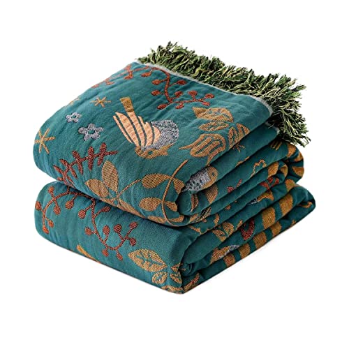 Boho Throw Blanket for Bed 100% Cotton Ultra Soft Rustic Quilt Summer Blanket Bird Floral Printed Farmhouse Decor Large Bed Blankets,60"×80" All Season Rustic Throw for Sofa Couch Chair